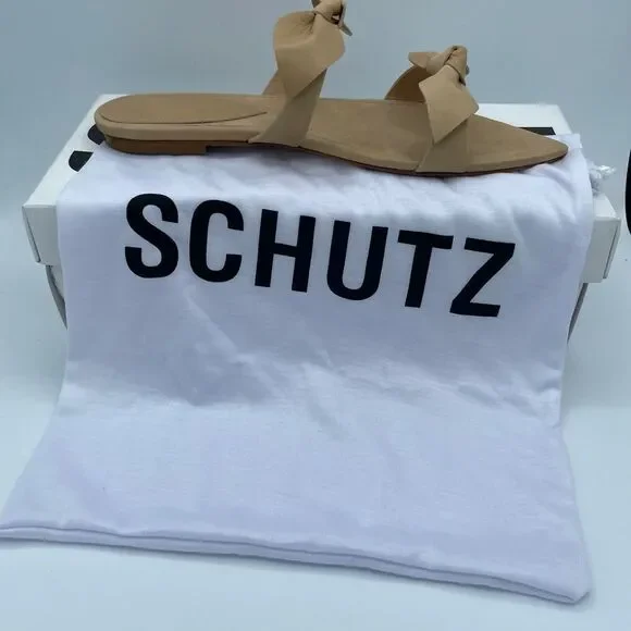 Schutz Bow Flat Leather Sandals NIB 7.5 - Picture 5 of 10